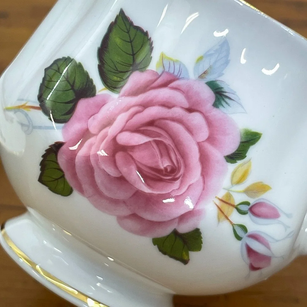 Royal Dover Bone China Cup & Saucer Pink Roses England Made Marked‎ JUNE